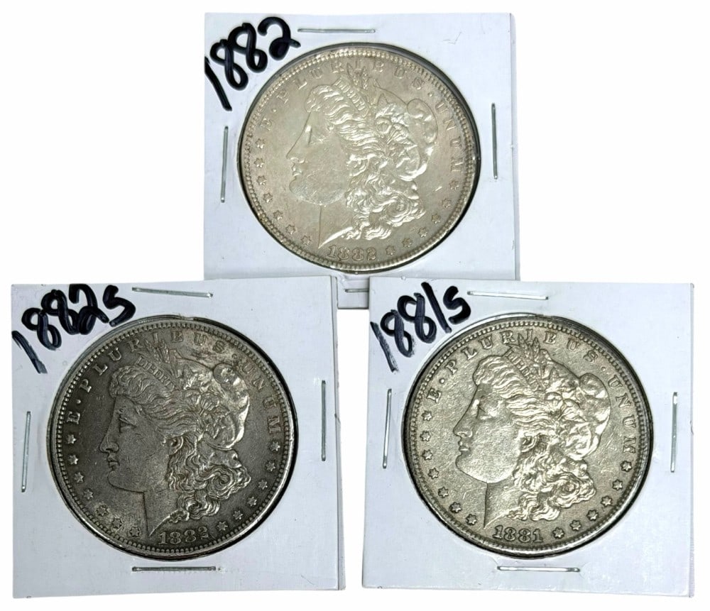 1881-S, 1882-S & 1882 United States Morgan Silver Dollars: 1881-S, 1882-S & 1882 United States Morgan Silver Dollars. Better condition coins.