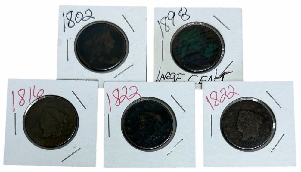 Lot Of Five United States Mixed Date Large Cents (1 of 6)