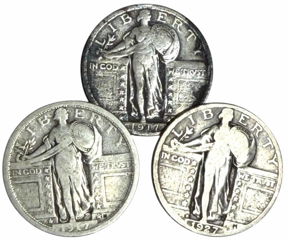 1917 Type 1, 1917 Type 2 & 1927-D United States Standing Liberty Quarters (1 of 2)
