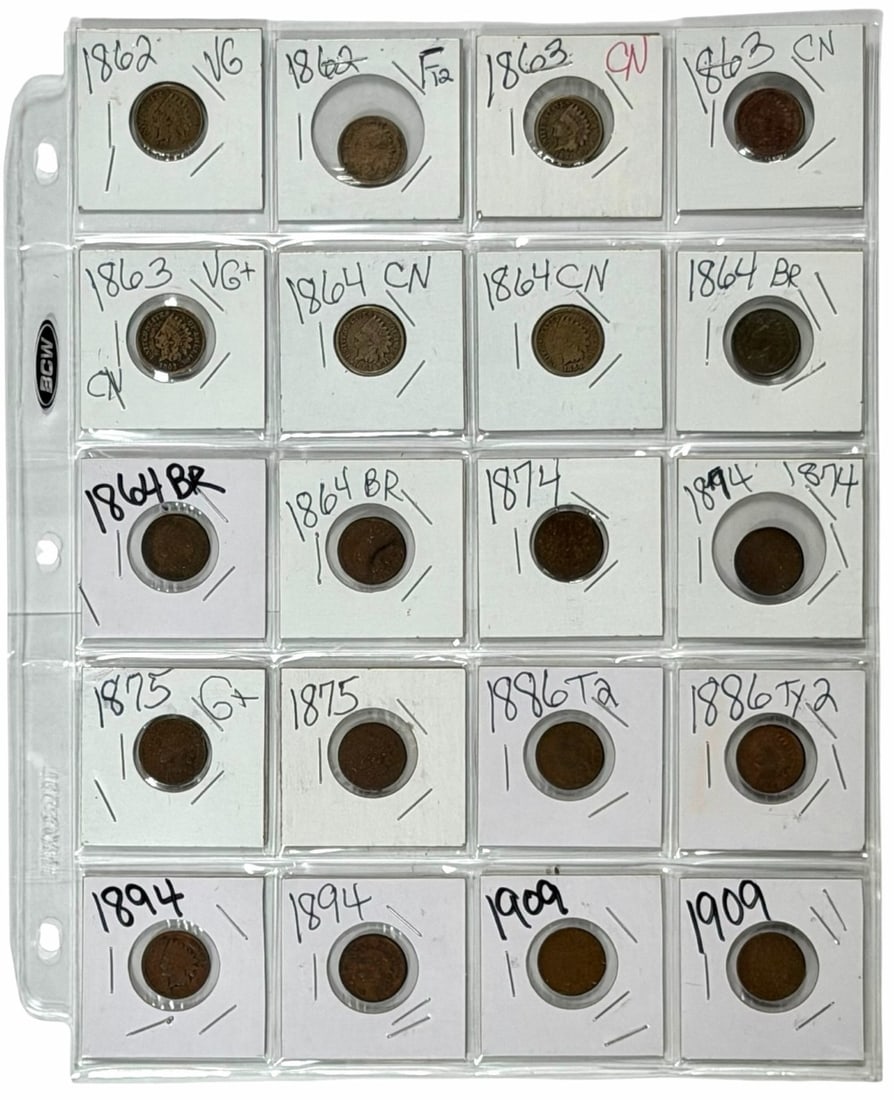 20 Piece 1862-1909 Mixed Date Indian Head Cents: 20 Piece 1862-1909 Mixed Date Indian Head Cents. Mixed dates and conditions.