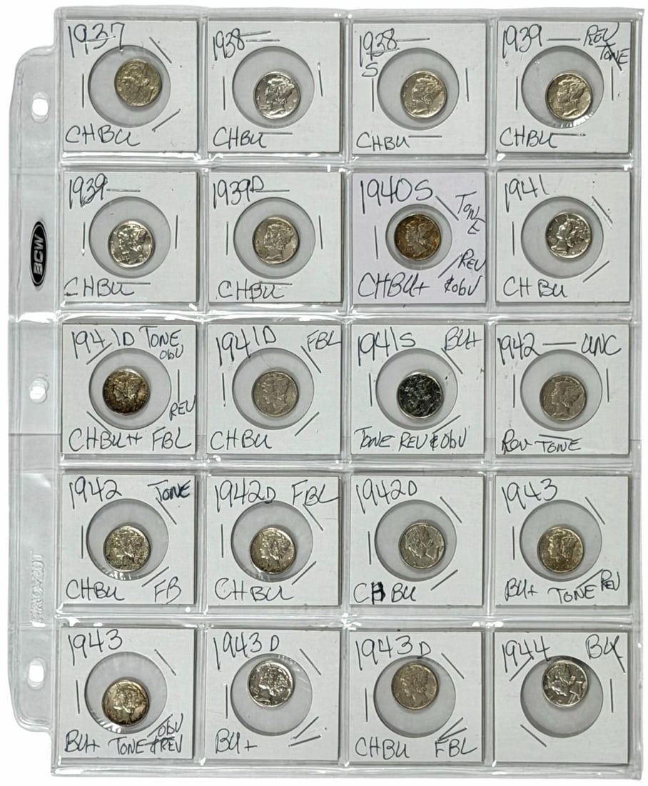 20 Piece 1937-1944 United States High Grade Silver Mercury Dimes: 20 Piece 1937-1944 United States High Grade Silver Mercury Dimes. Better condition dimes.