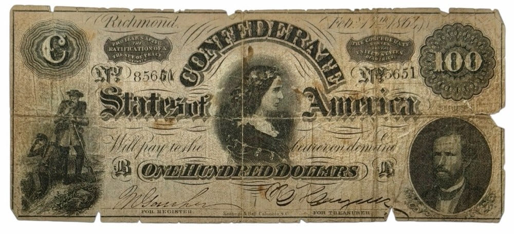 Feb. 17th, 1864 Confederate States Of America $100 Note (1 of 4)