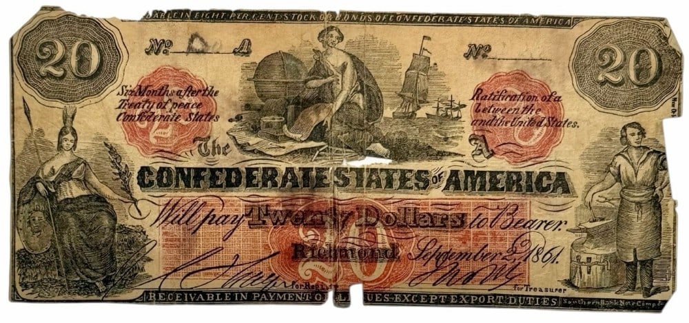 Sept. 2, 1861 Confederate States Of America $20 Note (1 of 4)