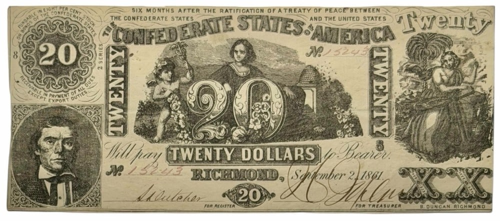 Sept. 2, 1861 Confederate States Of America $20 Note (1 of 4)