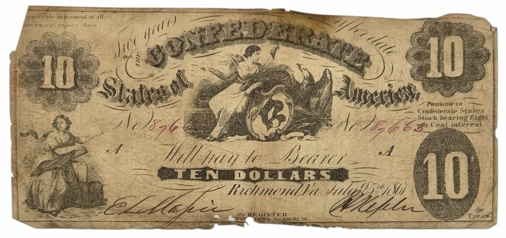 July 25th, 1861 Confederate States Of America $10 Note (1 of 4)