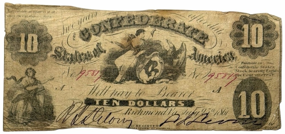 July 25th, 1861 Confederate States Of America $10 Note (1 of 4)