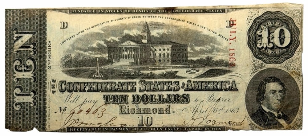 April 6th, 1863 Confederate States Of America $10 Note (1 of 4)
