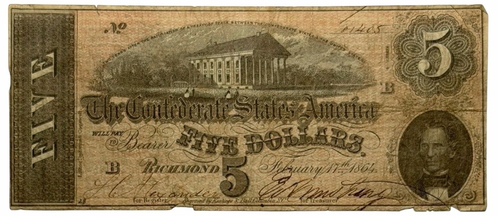 February 17th, 1864 Confederate States Of America $5 Note (1 of 4)