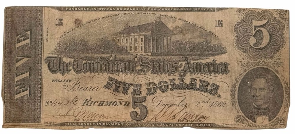 December 2nd, 1862 Confederate States Of America $10 Note (1 of 4)