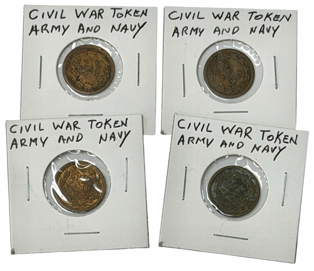 Lot Of Four Army And Navy Civil War Tokens: Lot Of Four Army And Navy Civil War Tokens. Mixed conditions.