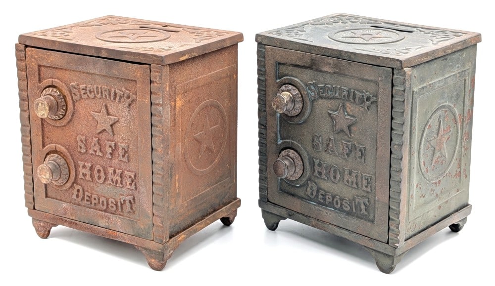 (2) Cast Iron Security Safe Home Deposit Double Dial Still Banks (1 of 13)