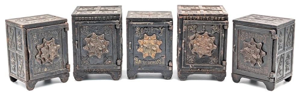 (5) Cast Iron Security Safe Deposit Banks (1 of 11)