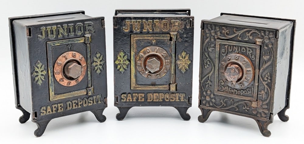 (3) Cast Iron Junior Safe Deposit Still Banks (1 of 11)