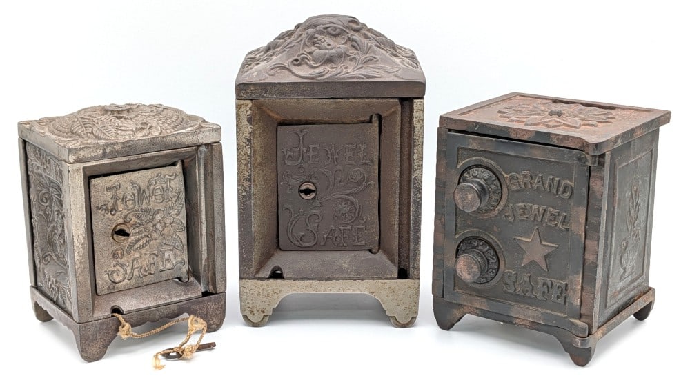 (3) Cast Iron Jewel Safe and Grand Jewel Safe Still Banks (1 of 14)