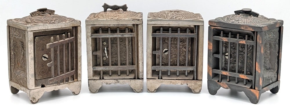 (4) J&E Stevens Cast Iron Jewel Safe Still Banks (1 of 8)