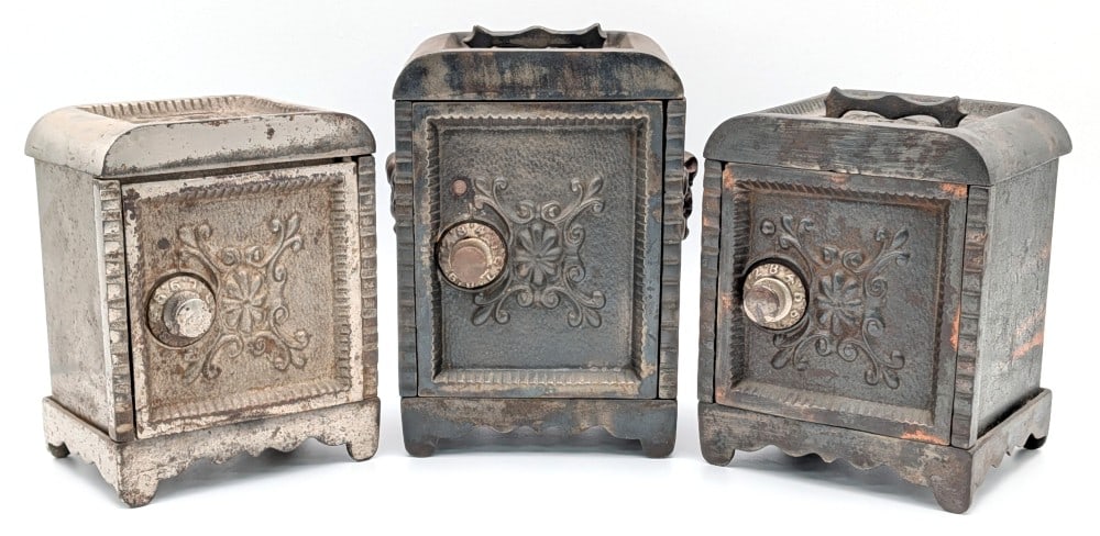 (3) Wing & Parsons Co. Ornate Cast Iron Still Safe Banks (1 of 11)