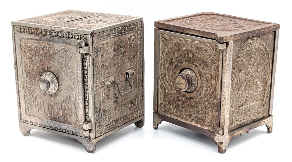 (2) Cast Iron Security Safe Deposit Still Banks (1 of 11)
