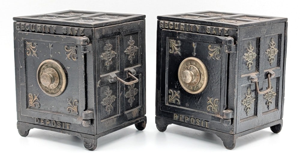 (2) Kyser & Rex Security Safe Deposit Cast Iron Still Banks (1 of 12)