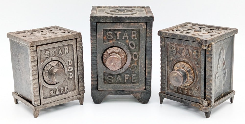 (3) Cast Iron Star Safe Still Banks (1 of 10)