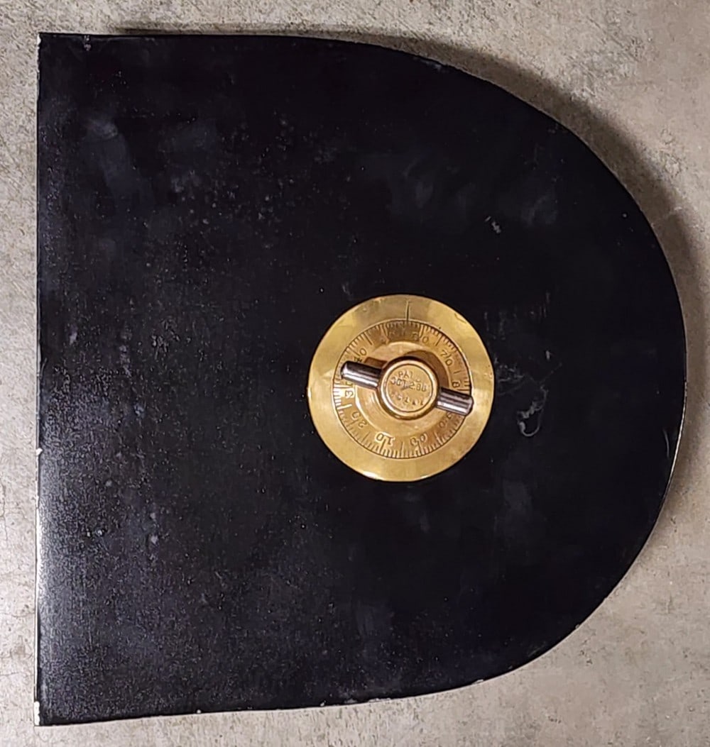 Herring-Hall-Marvin Safe Co Large Safe Lock Cutaway Mechanism: The cutaway features a dial combination lock mounted on a cast metal plate and has a bolt system with 2 locking points. Light wear on metal due to age and handling. Measures approximately 12_" X 4_" X