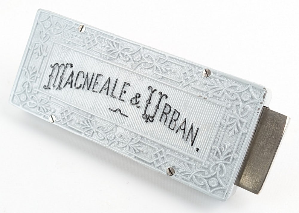 Restored Macneale & Urban Safe Locking Mechanism w/ Key: Lock is in nice working condition with a painted finish. Measures 10-1/2in x 4in.