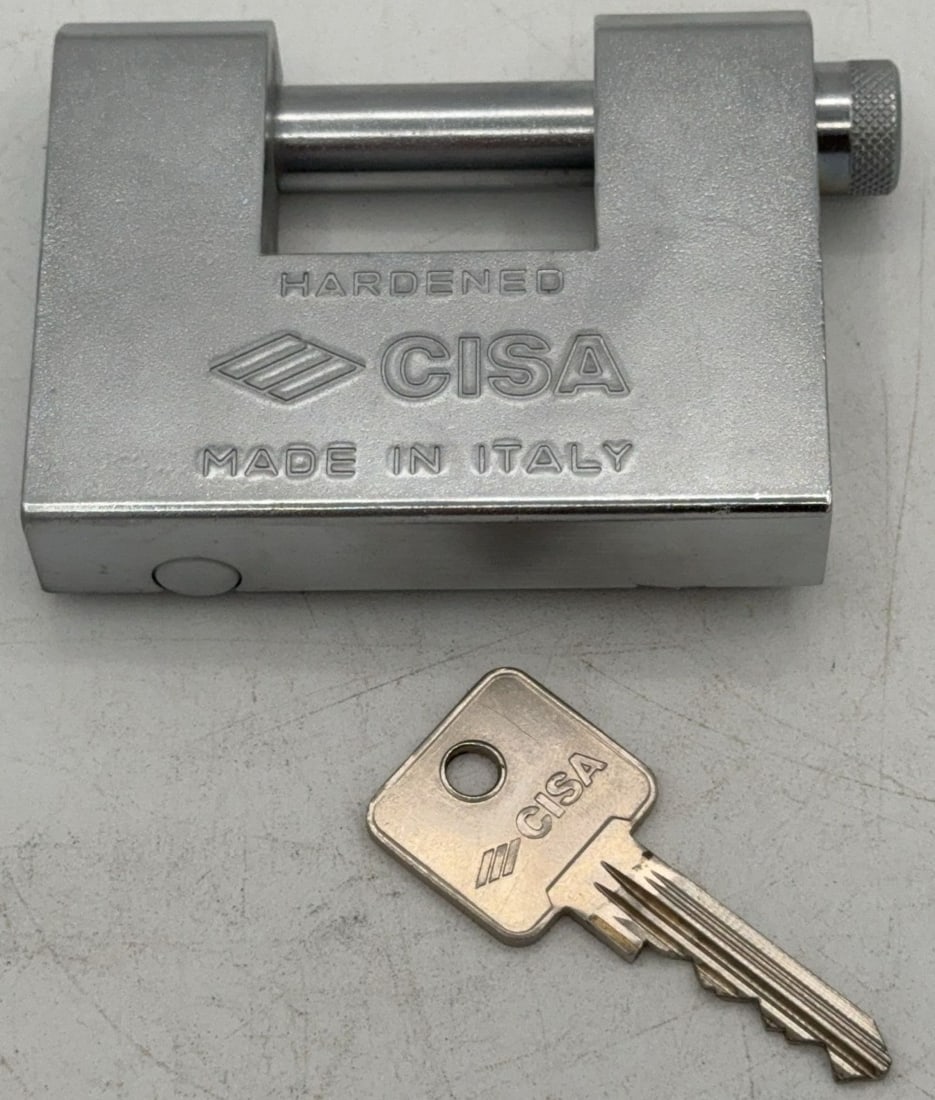 Cisa Cut Away Padlock Salesman Sample: Lock is in good condition with scuffs and wear from age and handling. Lock come with the keys. Measures 3-3/4in long.