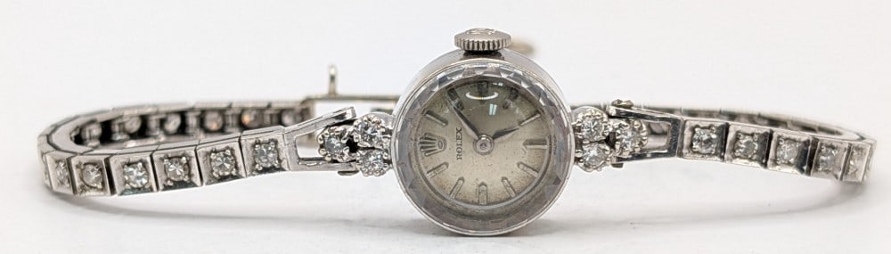 Ladies Vintage Rolex 14k White Gold Case & Band Diamond Wristwatch (1 of 5)