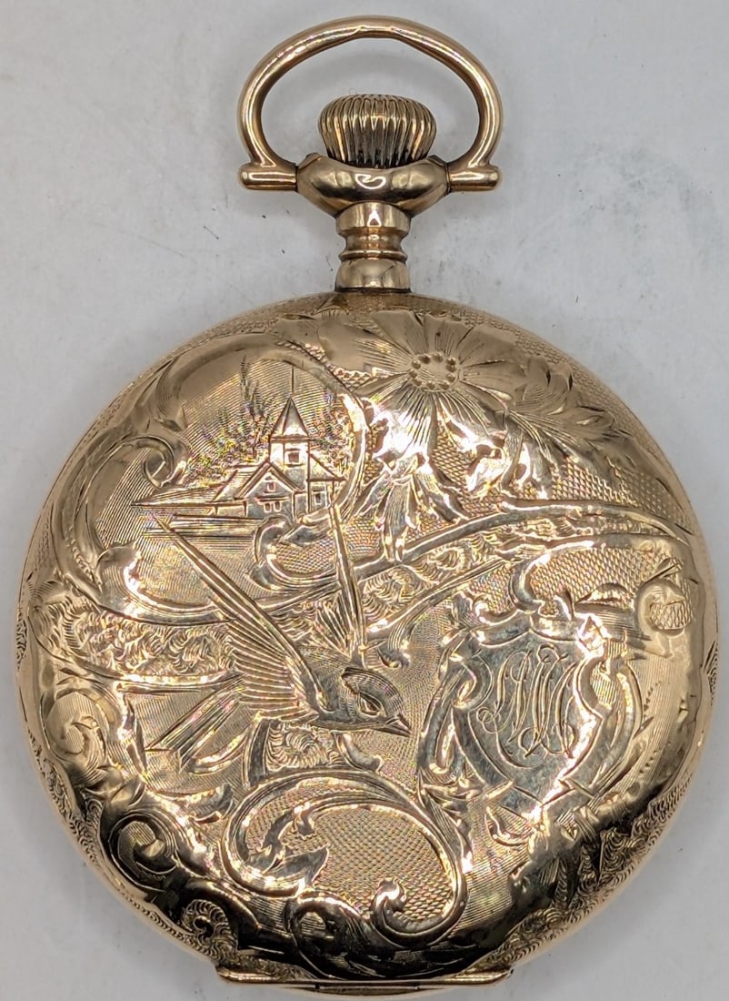 1905 Waltham Grade "Seaside" 6 Size Hunting Case Pocket Watch: 1905 Waltham Grade "Seaside" Pocket Watch. The 15 jewel size 6 hunting case watch is in nice used condition and is running well, has some monograms. Comes in a Keystone J. Boss 25 Year case, has a cle