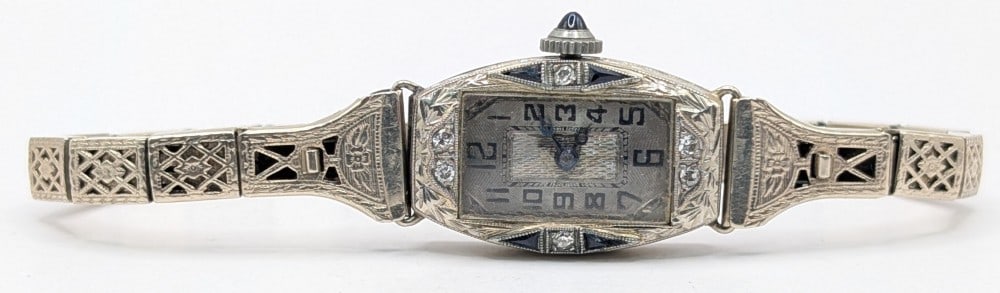 Ladies Antique Swiss Alexora 18k & 14K White Gold Diamond & Sapphire Wristwatch (1 of 5)