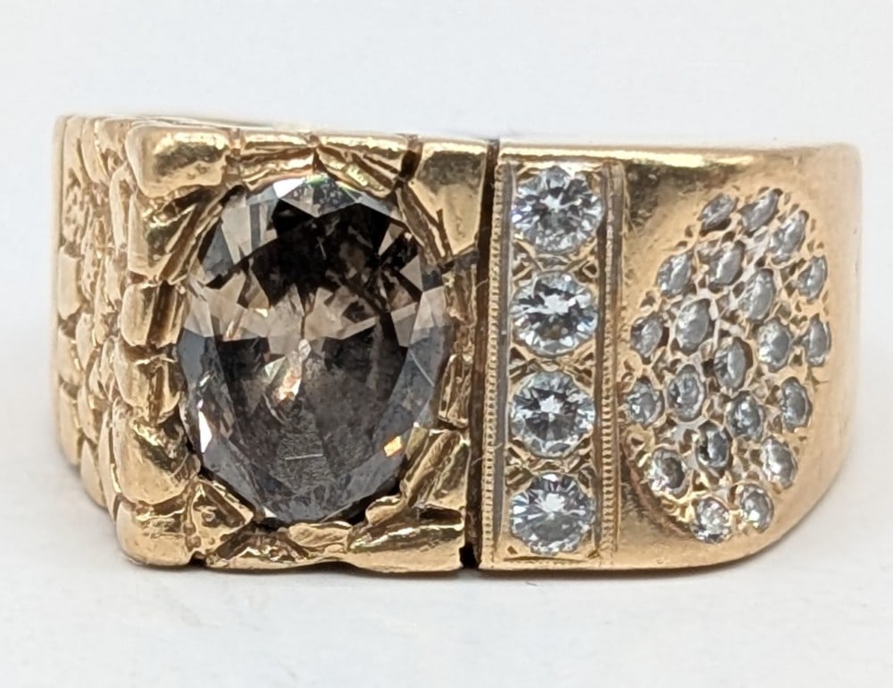 14K Gold Nugget Style Brown & White Diamond Ring (1 of 4)