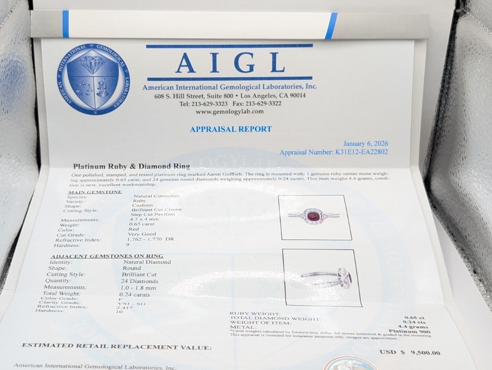 Platinum Aaron Gofflieb Ruby & Diamond Ring - 5