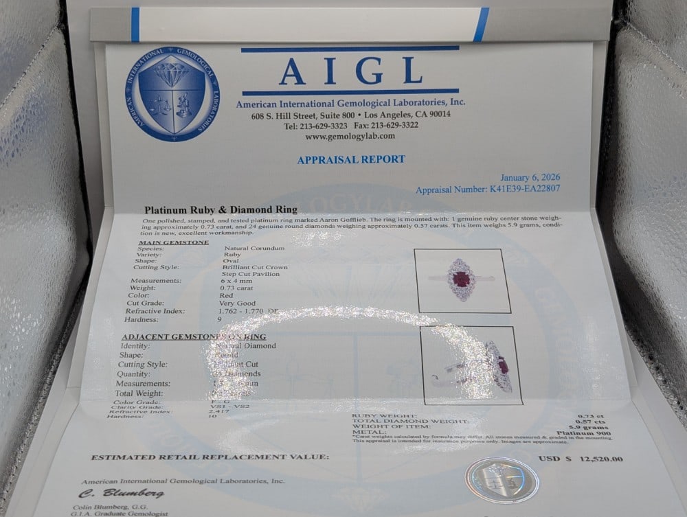 Platinum Aaron Gofflieb Ruby & Diamond Ring - 5