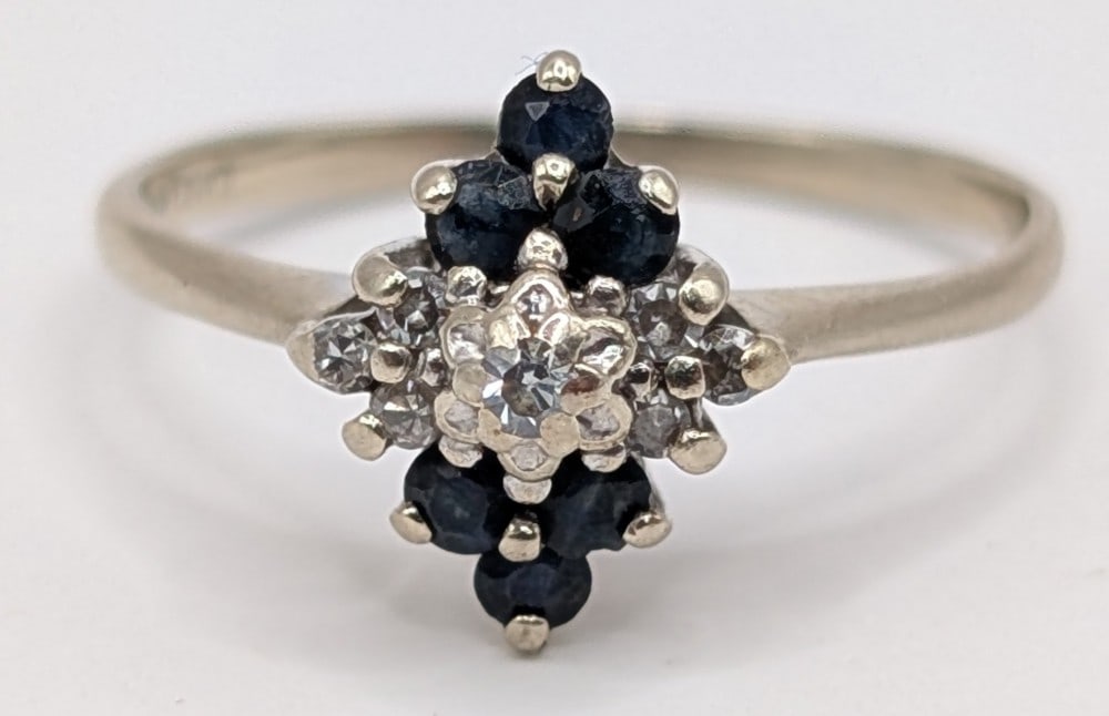 14K Diamond & Blue Sapphire Cluster Ring (1 of 4)