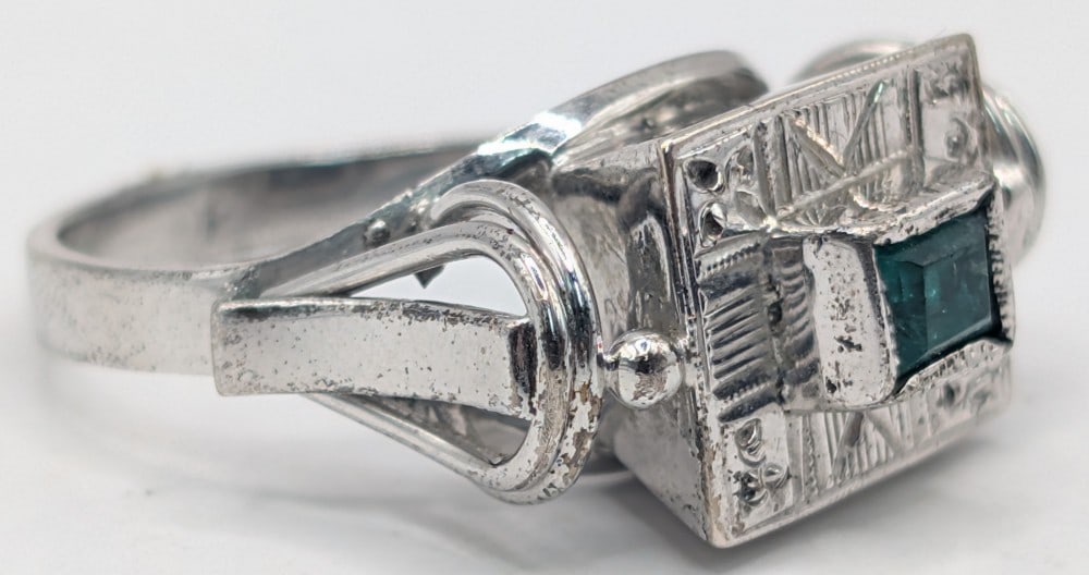 Palladium 1940's Emerald Ring - 3