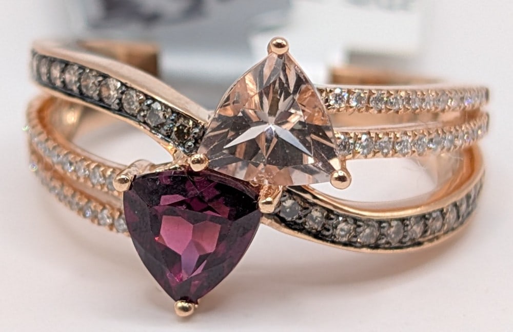 14K Rose Gold Trillion Cut 0.53 Carat Morganite Garnet & Diamond Ring (1 of 5)