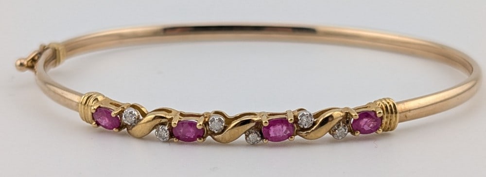 10K Gold Ruby & Diamond Latch Bangle Bracelet (1 of 6)