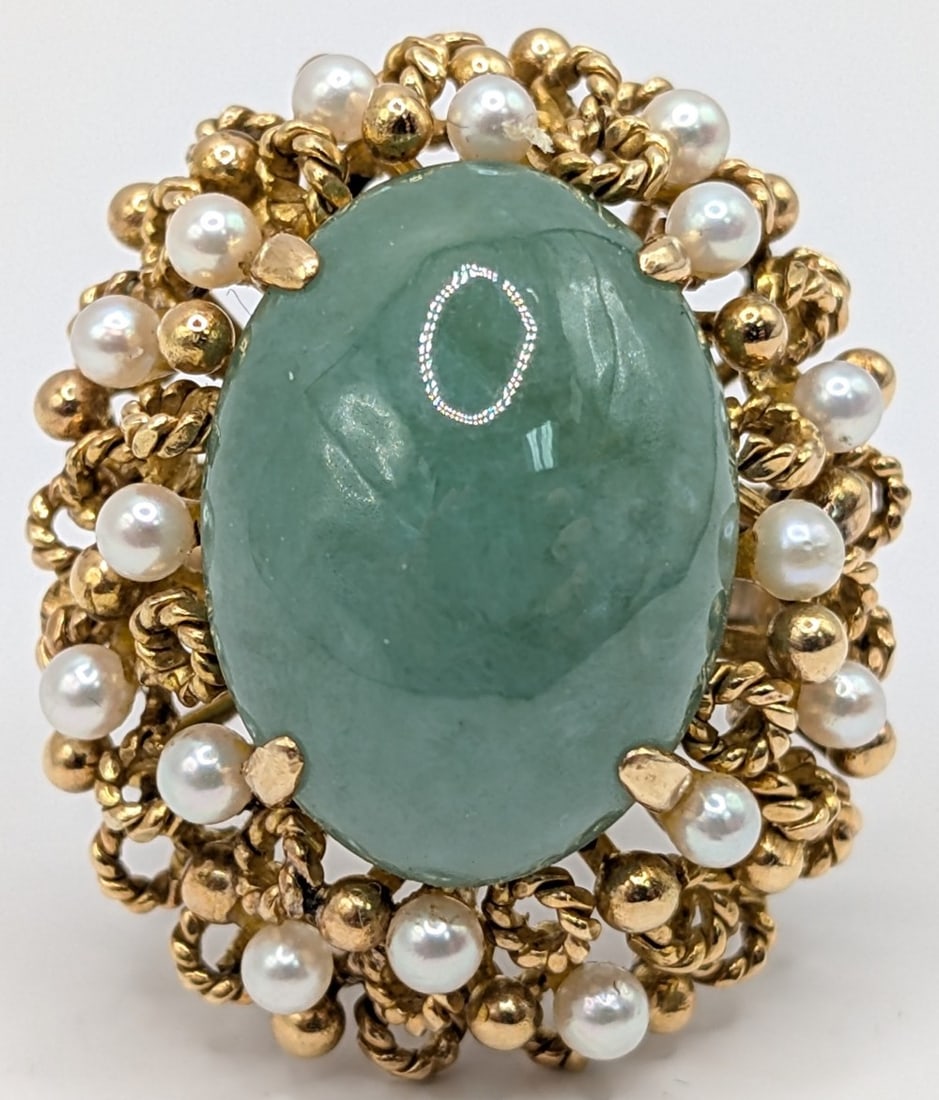 14K Gold Jade & Pearl Ring (1 of 6)