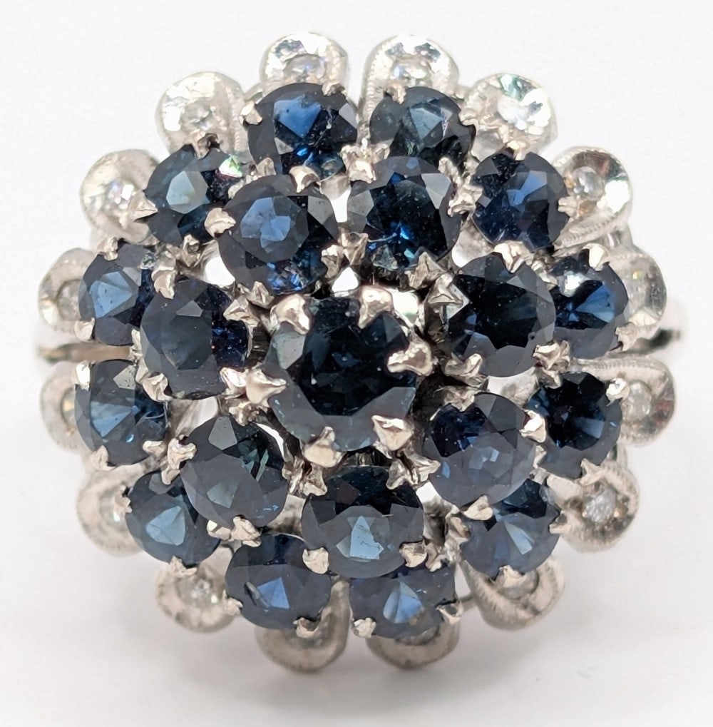 18K Gold Blue Sapphire & Diamond Statement Ring (1 of 6)