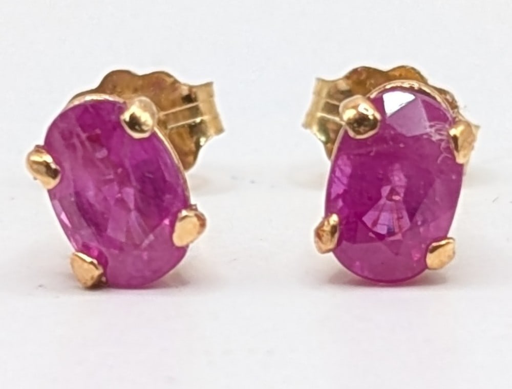 14K Gold Oval Cut Ruby Stud Earrings (1 of 3)