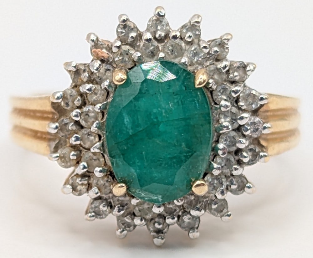 14K Gold Emerald & Diamond Double Halo Ring (1 of 4)