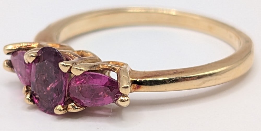 14K Gold 3-Stone Ruby Ring - 2