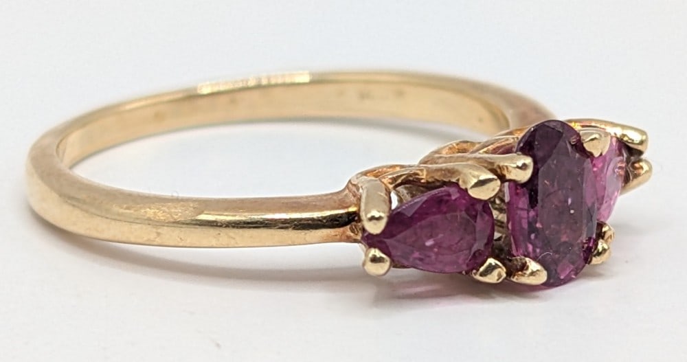14K Gold 3-Stone Ruby Ring - 3