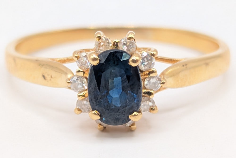 14K Gold Sapphire & Diamond Halo Ring (1 of 4)