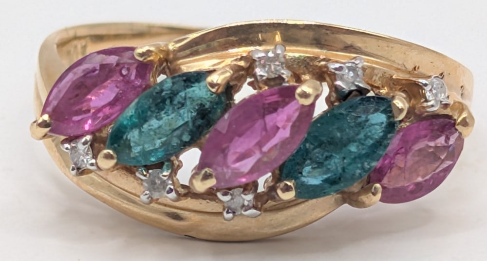 14K Gold Emerald & Ruby Marquis Ring (1 of 4)