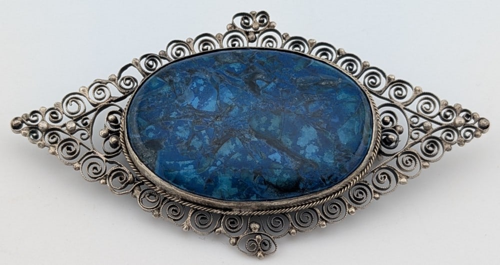 Antique Sterling Filigree Lapis Lazuli Brooch (1 of 7)