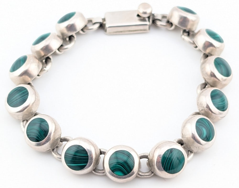 Vintage Taxco Sterling Malachite Link Bracelet (1 of 7)