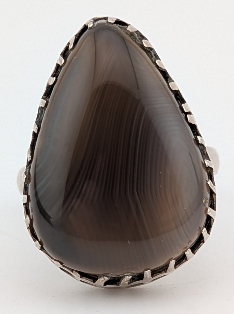 Vintage Sterling Pear Cut Smoky Quartz Ring: Vintage sterling silver ring with large pear cut smoky quartz stone. Ring is size 8 and weighs 7 grams