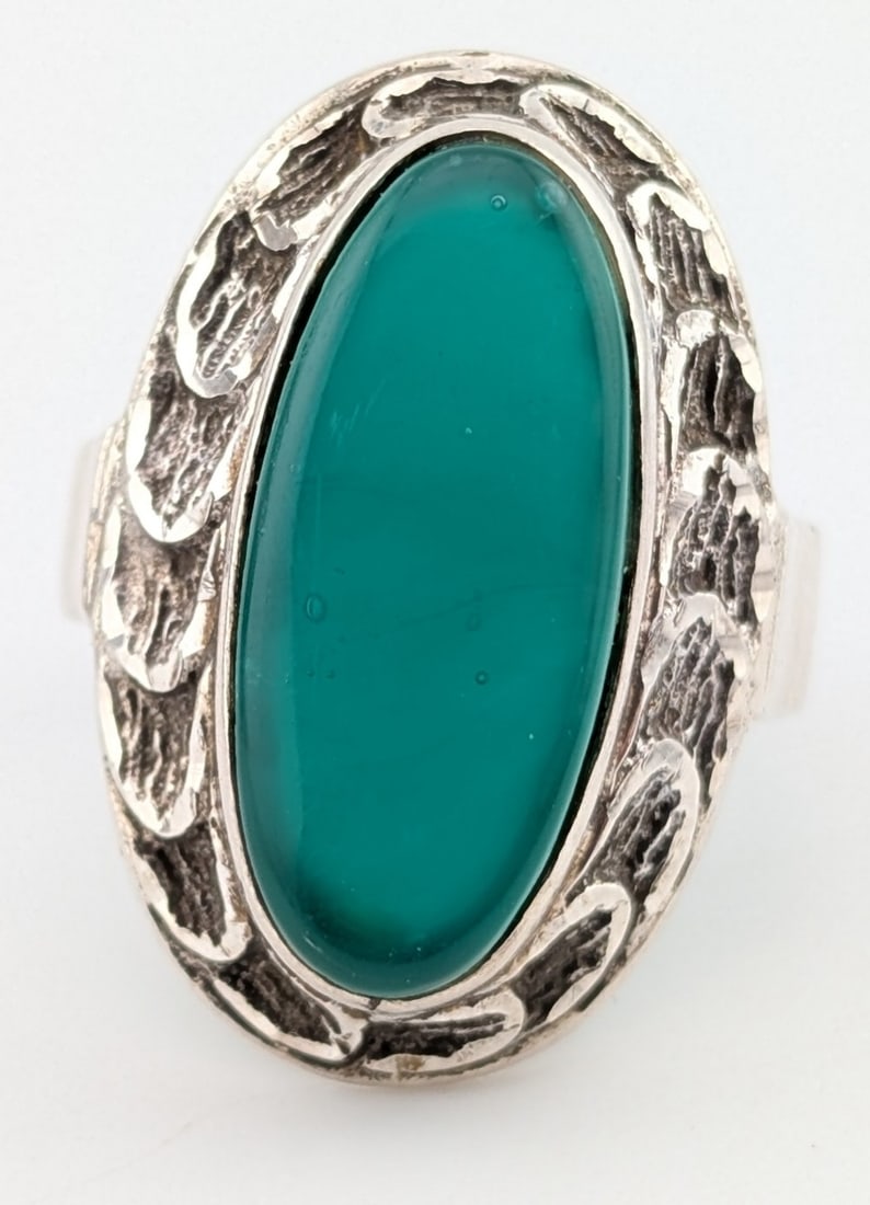 Vintage Sterling Green Chalcedony Statement Ring (1 of 7)