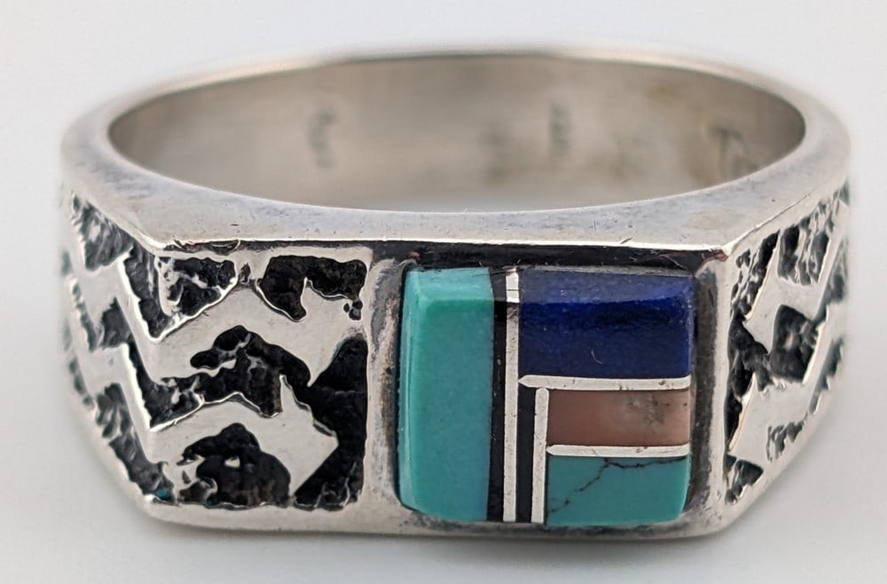 Men's Sterling Navajo Artist Tony Eriacho Turquoise & Lapis Ring (1 of 5)