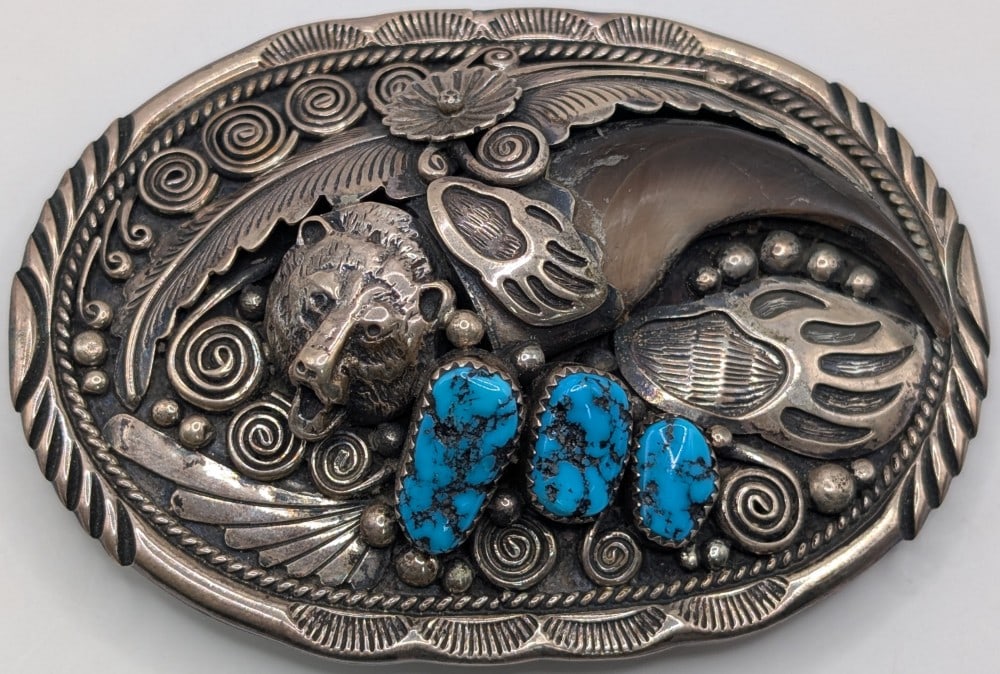 Vintage Sterling Navajo Bear Claw Buckle (1 of 7)